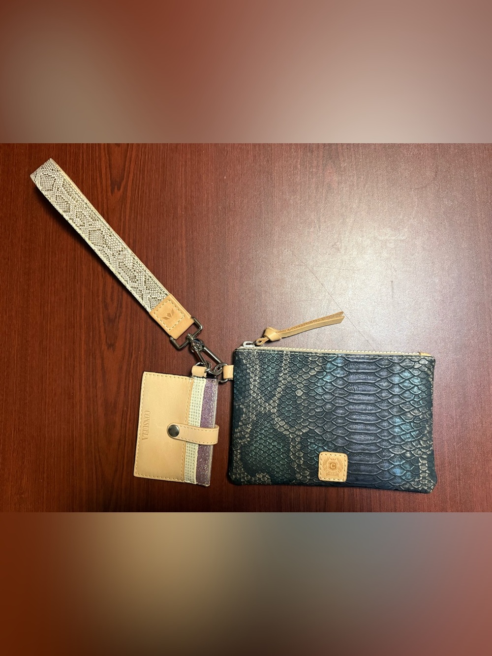 Consuela Wristlet Clutch with Tan Card Holder
